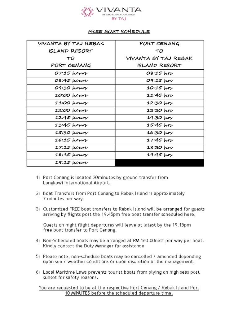 New Free Boat Schedule