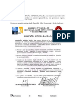 Politica Integrada de Seguridad Salud Ocupacional y Medio Ambiente - CIA Minera-Peru