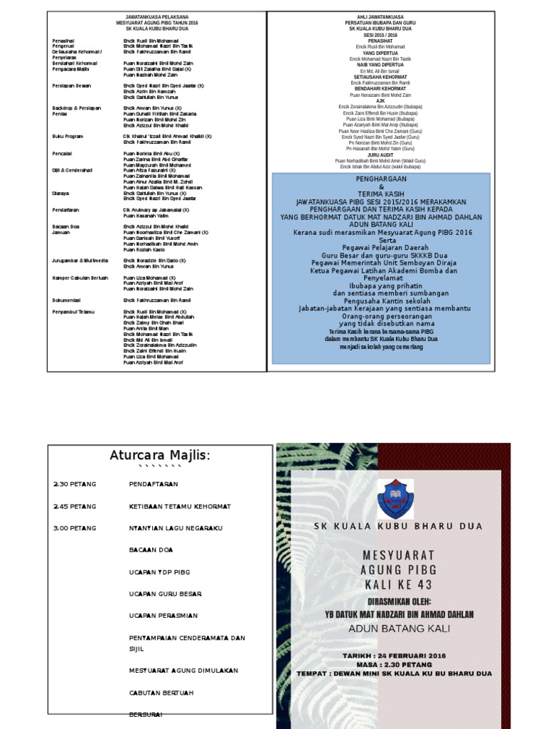 Buku Program Mesyuarat Agung PIBG 43 | PDF