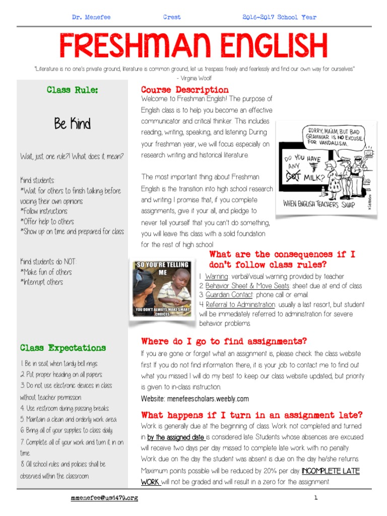 Freshman Syllabus | PDF | Homework | Essays