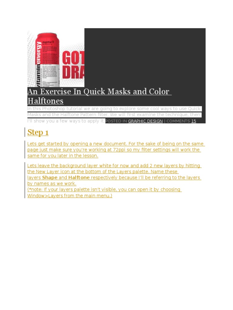 Quick Masks & Halftone Techniques in Photoshop | PDF | Adobe Photoshop ...