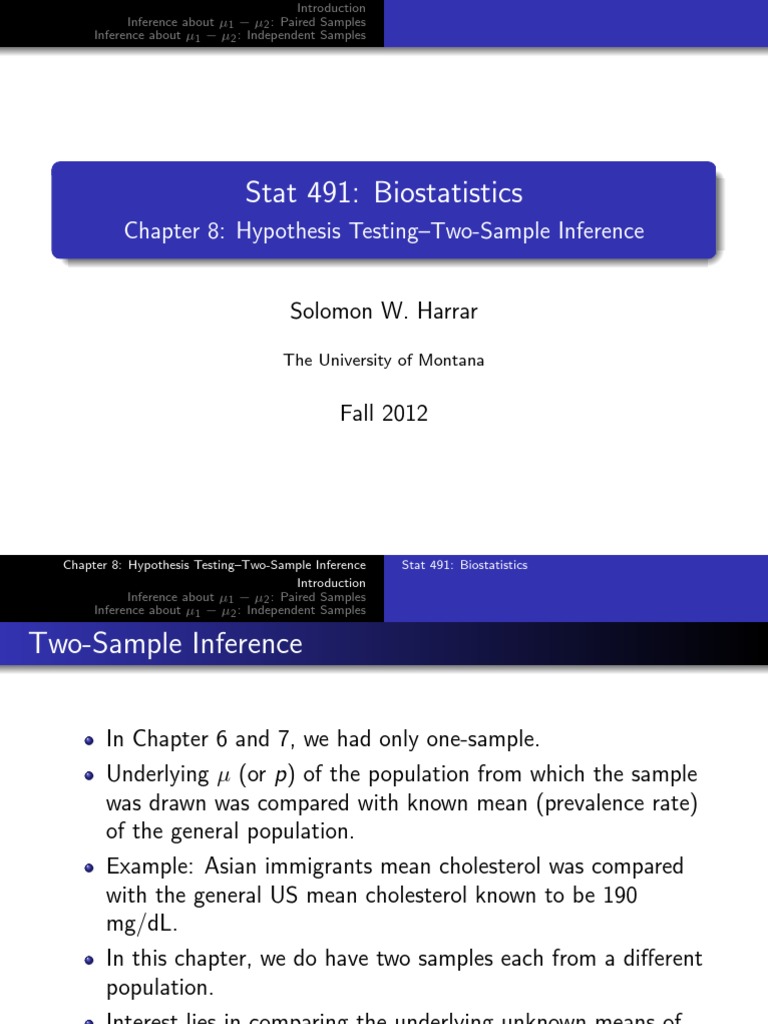 Two-Sample Inference in Biostatistics | PDF | P Value | Statistical ...