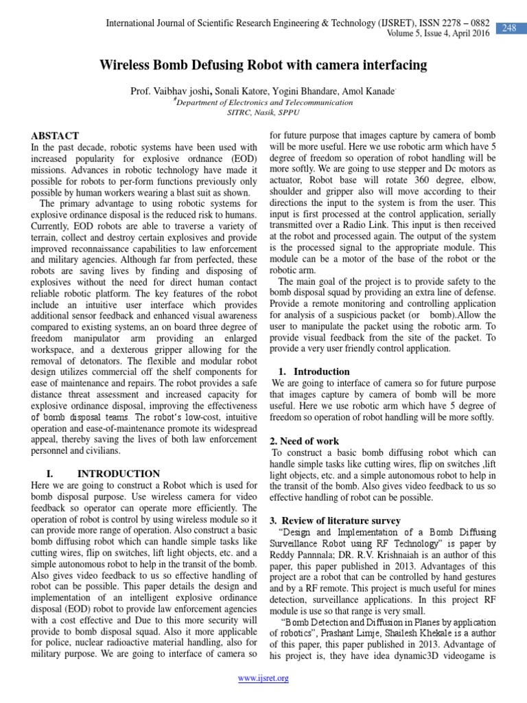 Wireless Bomb Defusing Robot Design | PDF | Bomb Disposal | Robot