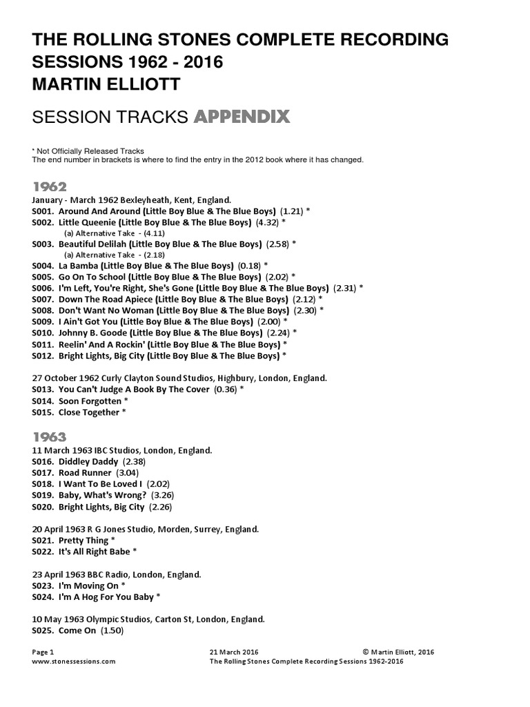 Appendix - Session List - 21-03-2016 | PDF | The Rolling Stones.