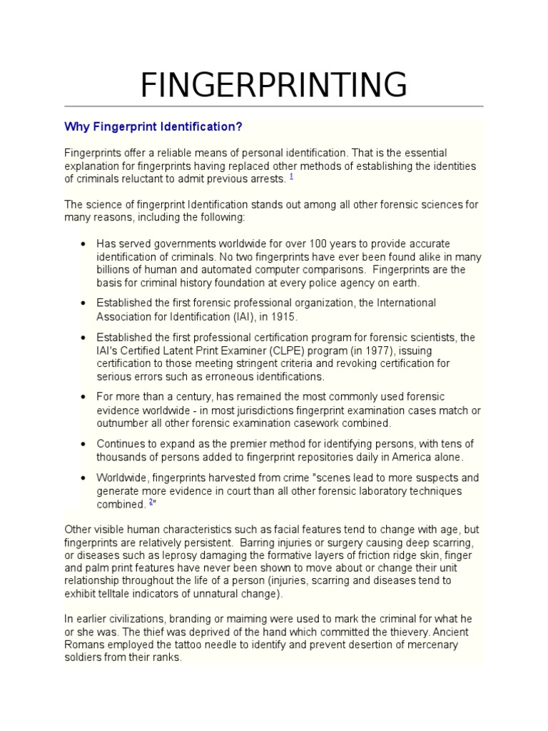 Importance of Fingerprint Identification | PDF | Fingerprint | Law ...