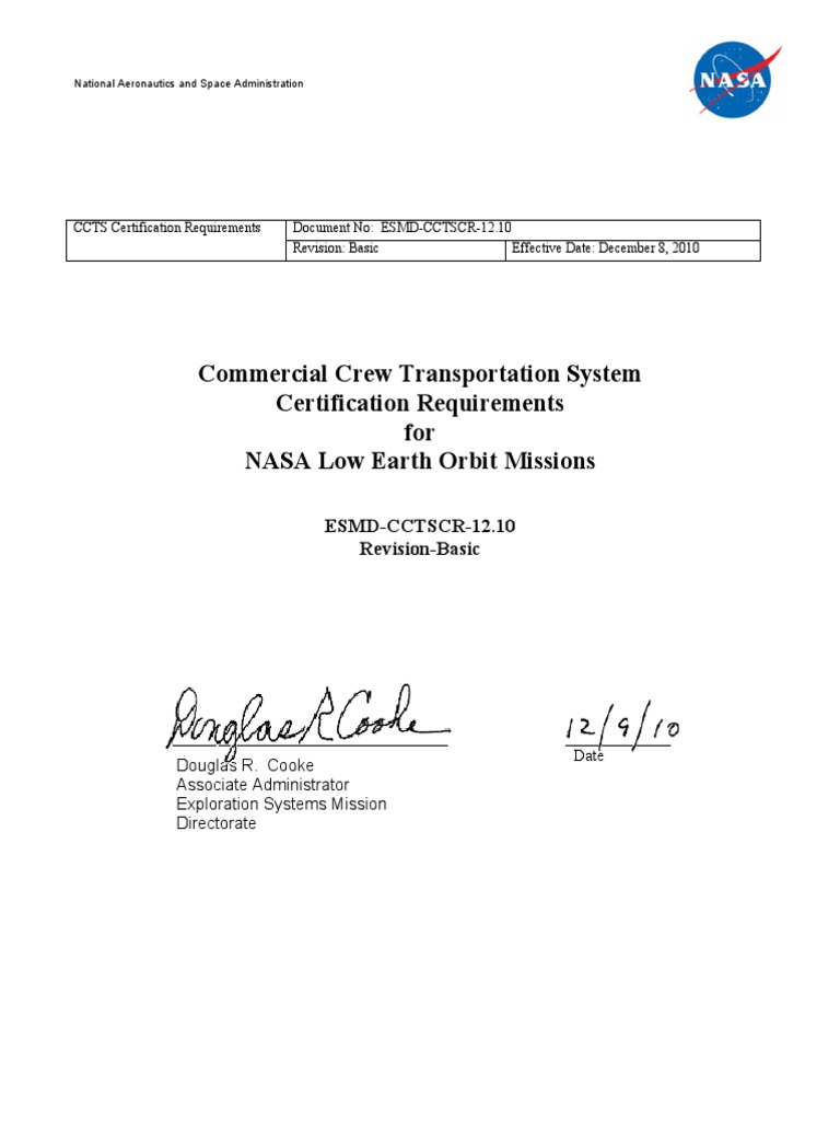 Commerical Crew Transportation System Certification Requirements For