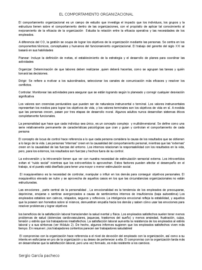 El Comportamiento Organizacional Es Un Campo de Estudio