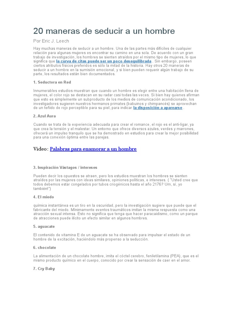 20 Maneras de Seducir A Un Hombre | PDF | Mujer
