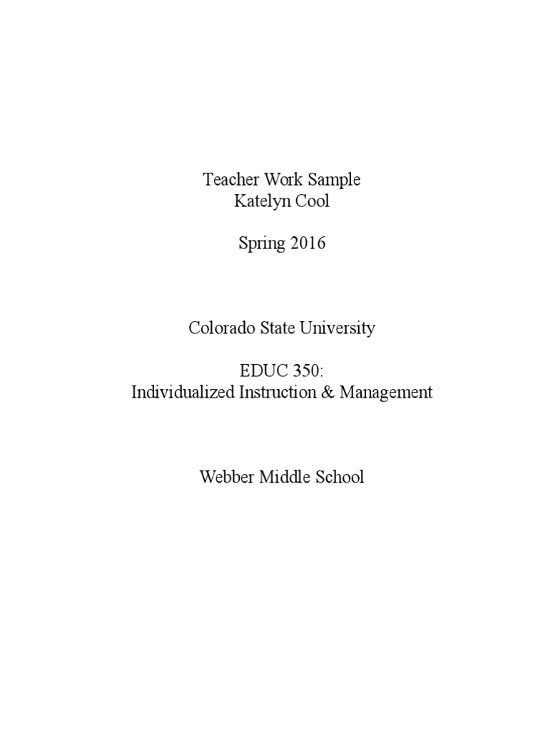 Teacher Work Sample: Webber Middle School | PDF | Educational ...