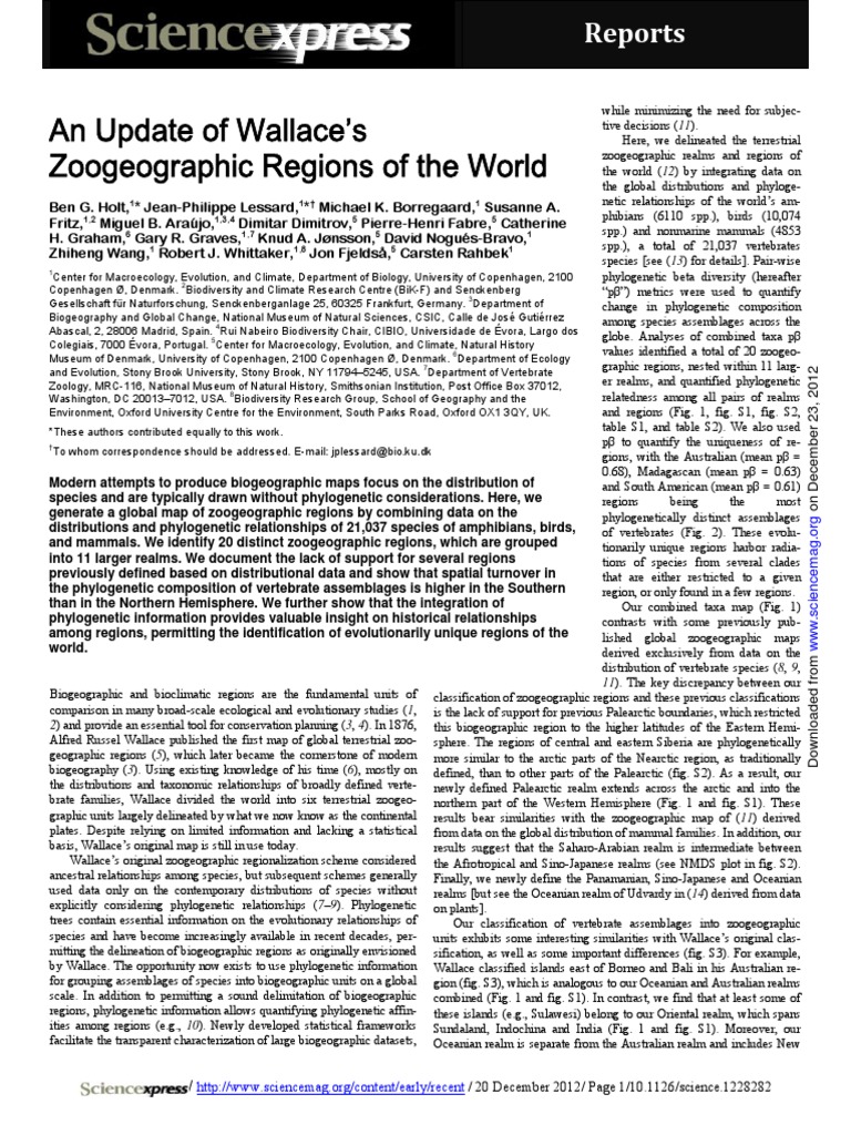 An Update of Wallace's Zoogeographic Regions of The World | PDF ...
