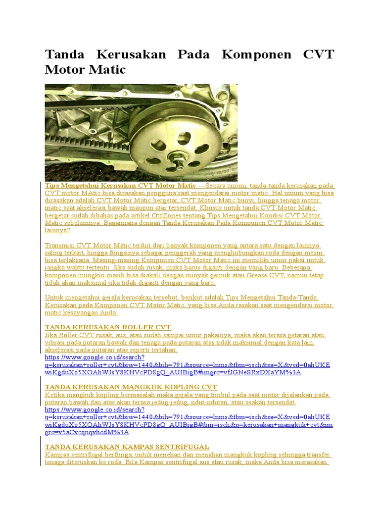 Tanda Kerusakan Pada Komponen Cvt Motor Matic