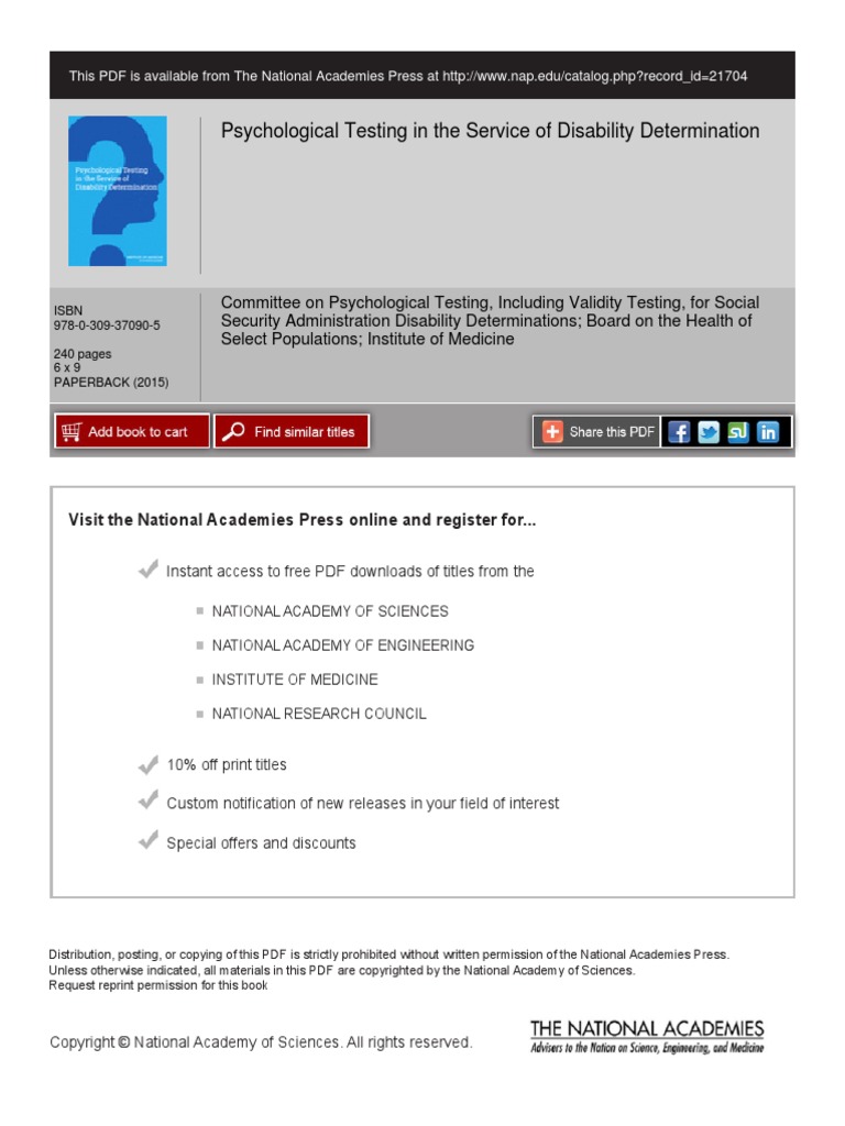 Psychological Testing in Disability Eval | PDF | Psychological Testing ...