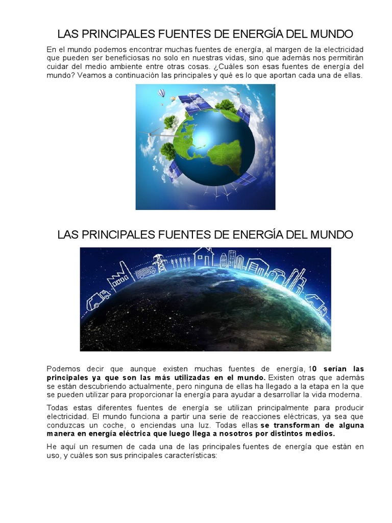 Las Principales Fuentes de Energía Del Mundo | PDF | Biomasa | Energía ...