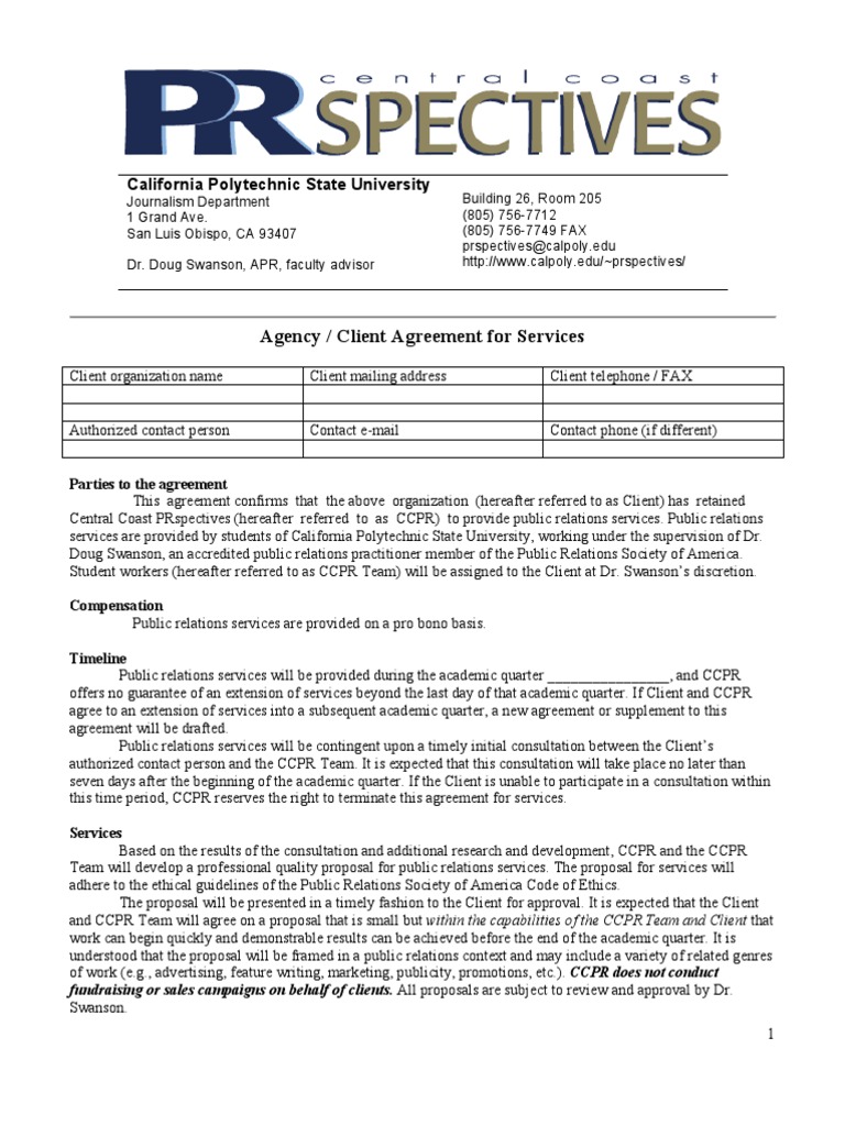 CCPR Client Agreement for Services | PDF | Public Relations | Social ...
