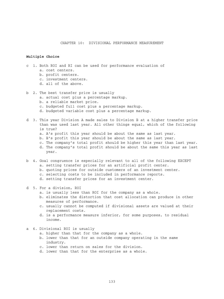 TB Ch10 Divisional Performance Development | PDF | Return On Investment ...