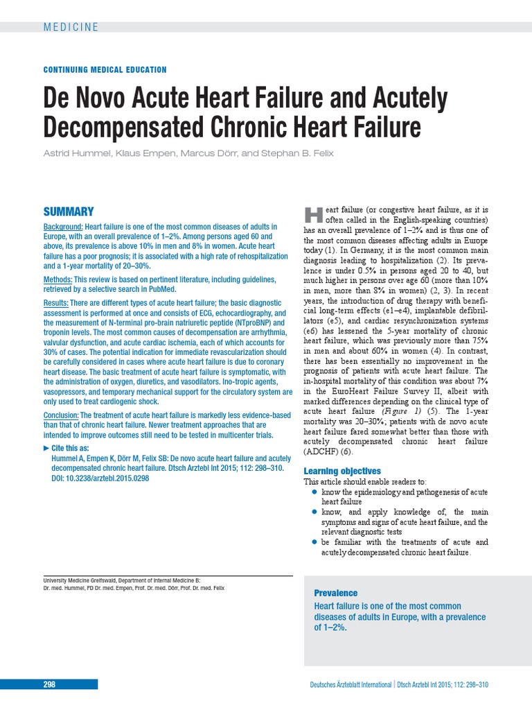 De Novo Acute Heart Failure and Acutely Decompensated Chronic Heart ...