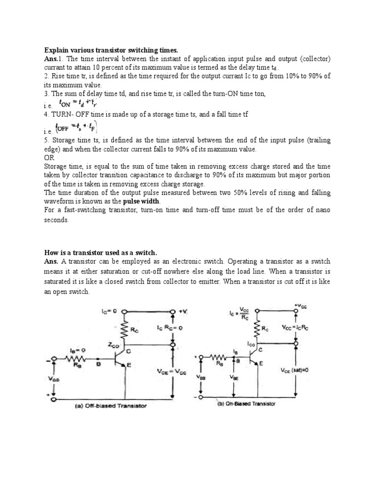 Transistor Switching Times Explained | PDF | Transistor | P–N Junction