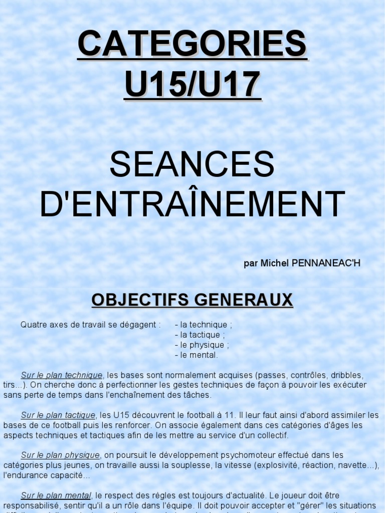 Cahier Entranements U15 U17 Lqjrje Pdf Attaquant Football Musculation