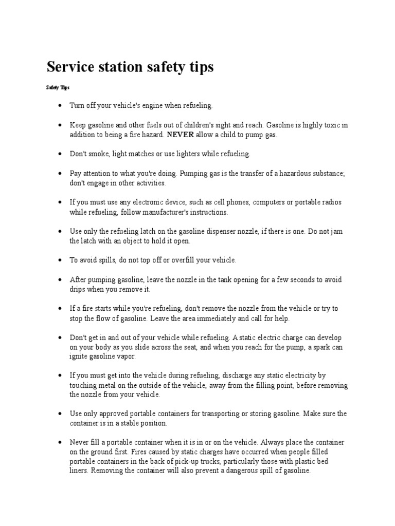 Service Station Safety Tips | PDF | Fuel Economy In Automobiles ...