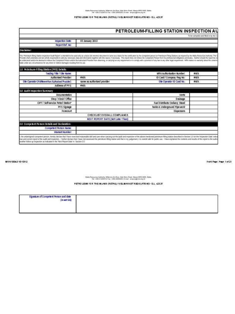 Petroleum Filling Station Audit Report | PDF | Filling Station | Pump