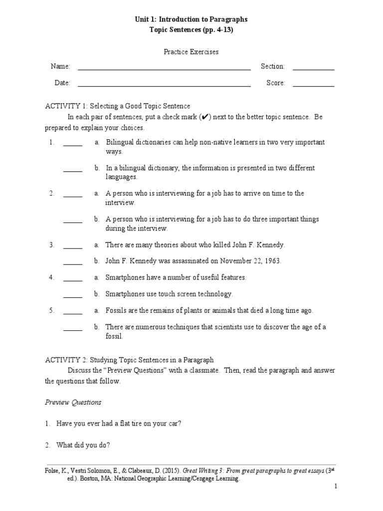 Introduction to Topic Sentences | PDF | Paragraph