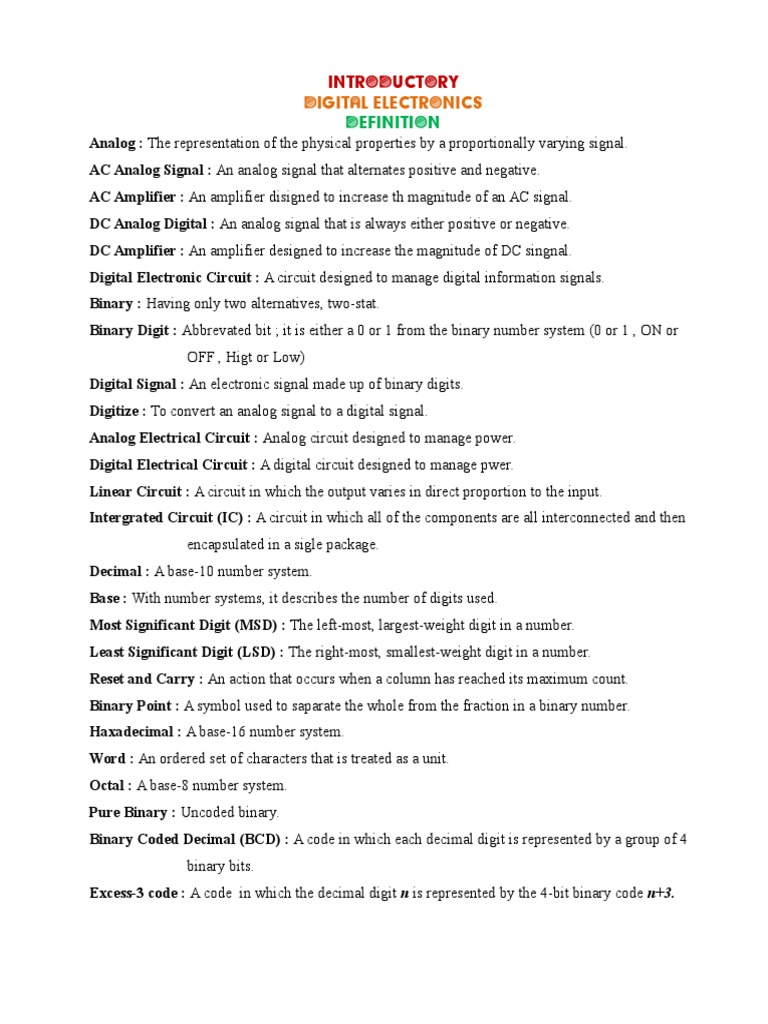 Digital Definition All Lesson PDF Logic Gate Electronic Circuits