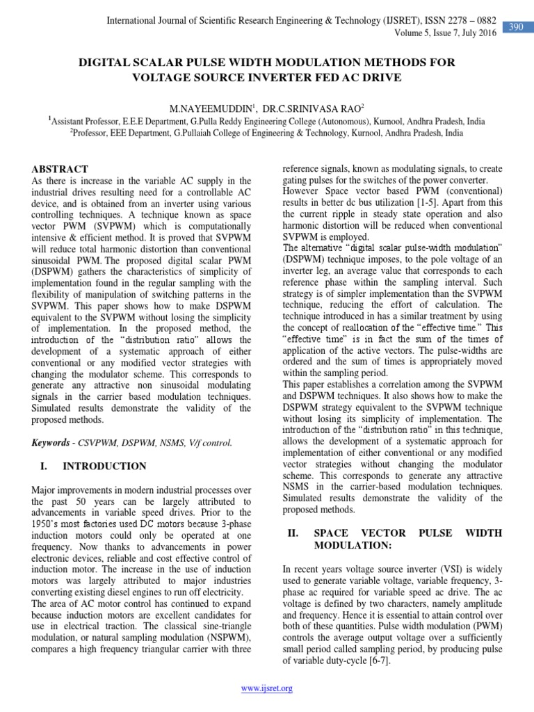 Digital Scalar Pulse Width Modulation Methods For Voltage Source ...