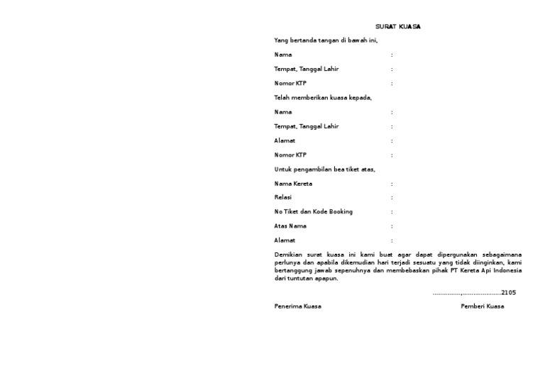 Surat  Kuasa  Pembatalan Tiket  Surat  Kuasa  Pembatalan Tiket