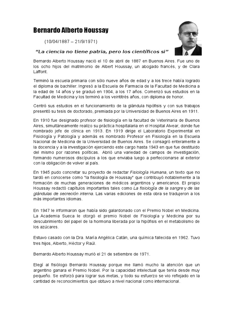Bernardo Alberto Houssay Biografia Bienestar