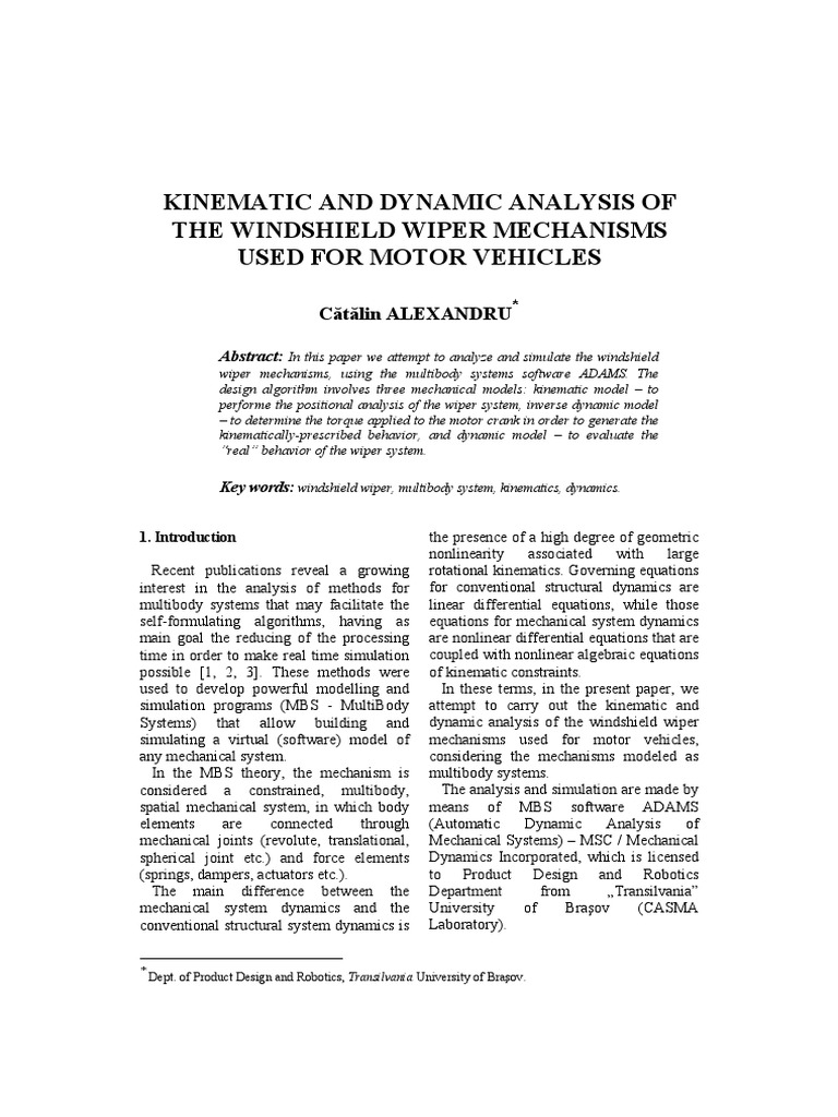 Wiper Mechanism Kinematic Analysis | PDF | Simulation | Kinematics