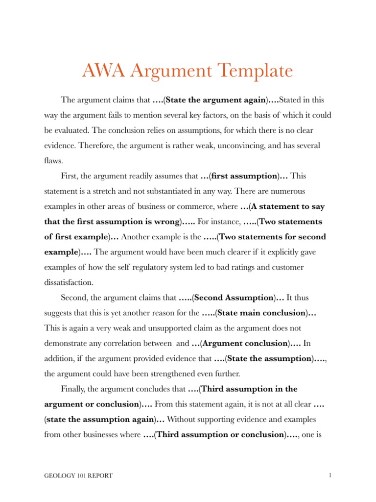 AWA Argument and Issue Templates | PDF