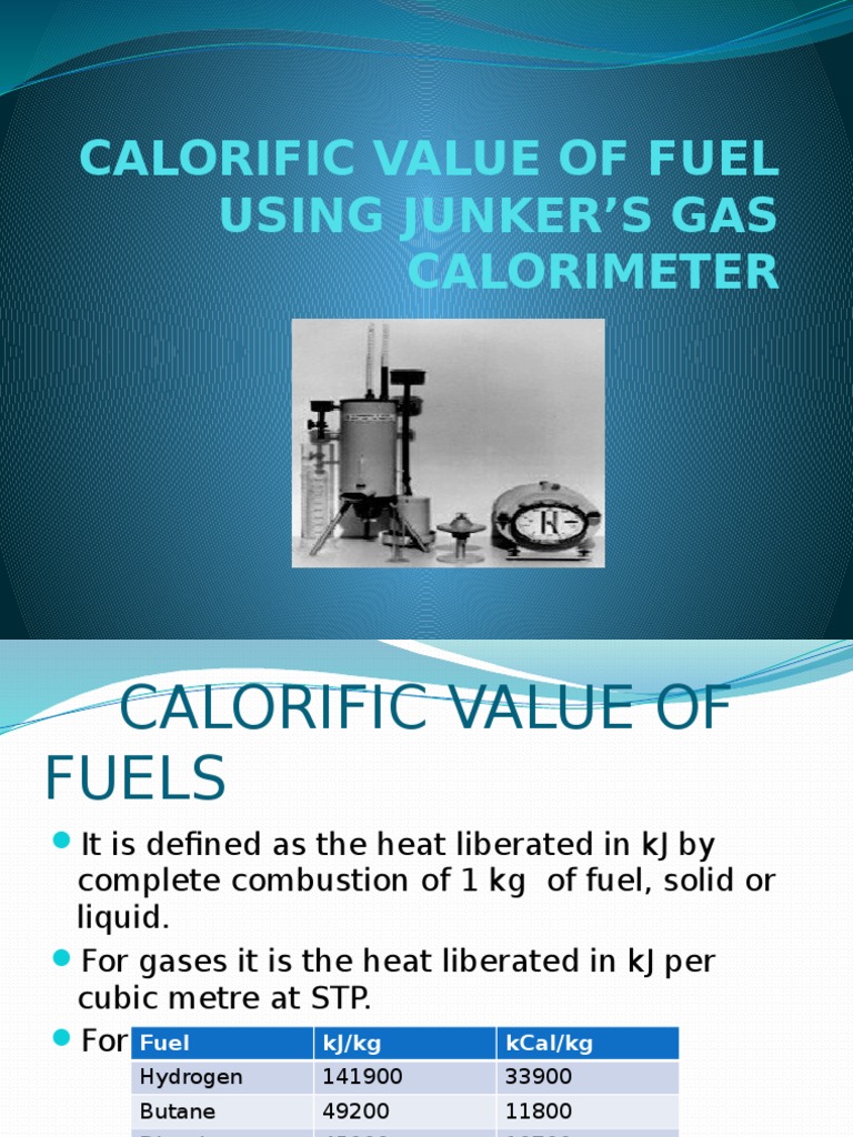 Calorific Value of Fuel Using Junker S Gas Calorimeter PDF Applied