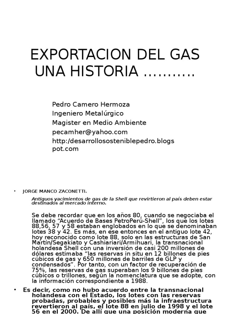 Exportacion Del Gas de Camisea Una Historia Negra | PDF | Energía y ...