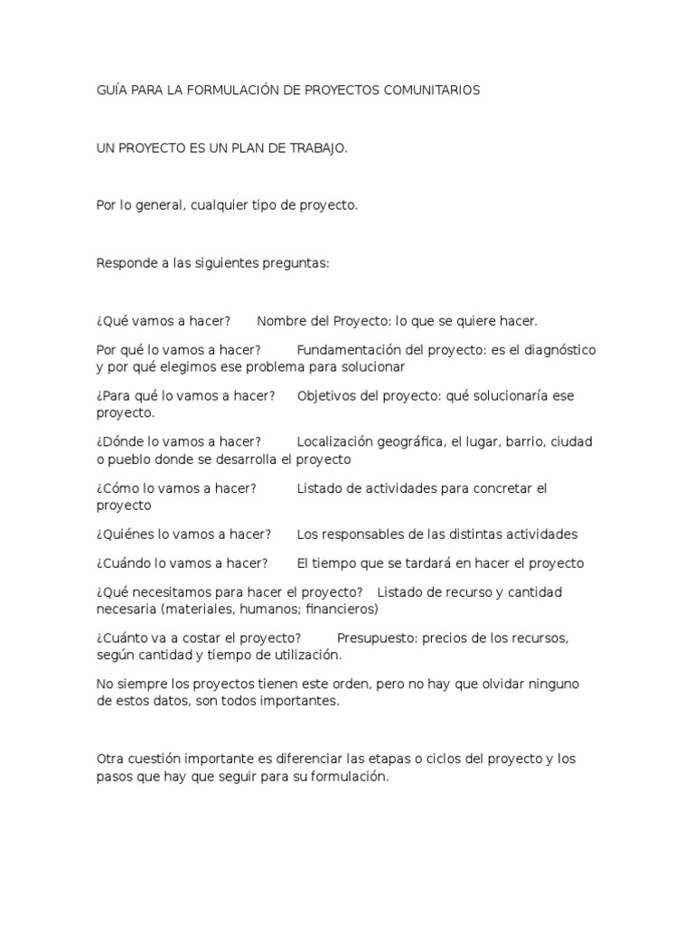 Guía para La Formulación de Proyectos Comunitarios | PDF | Euro ...