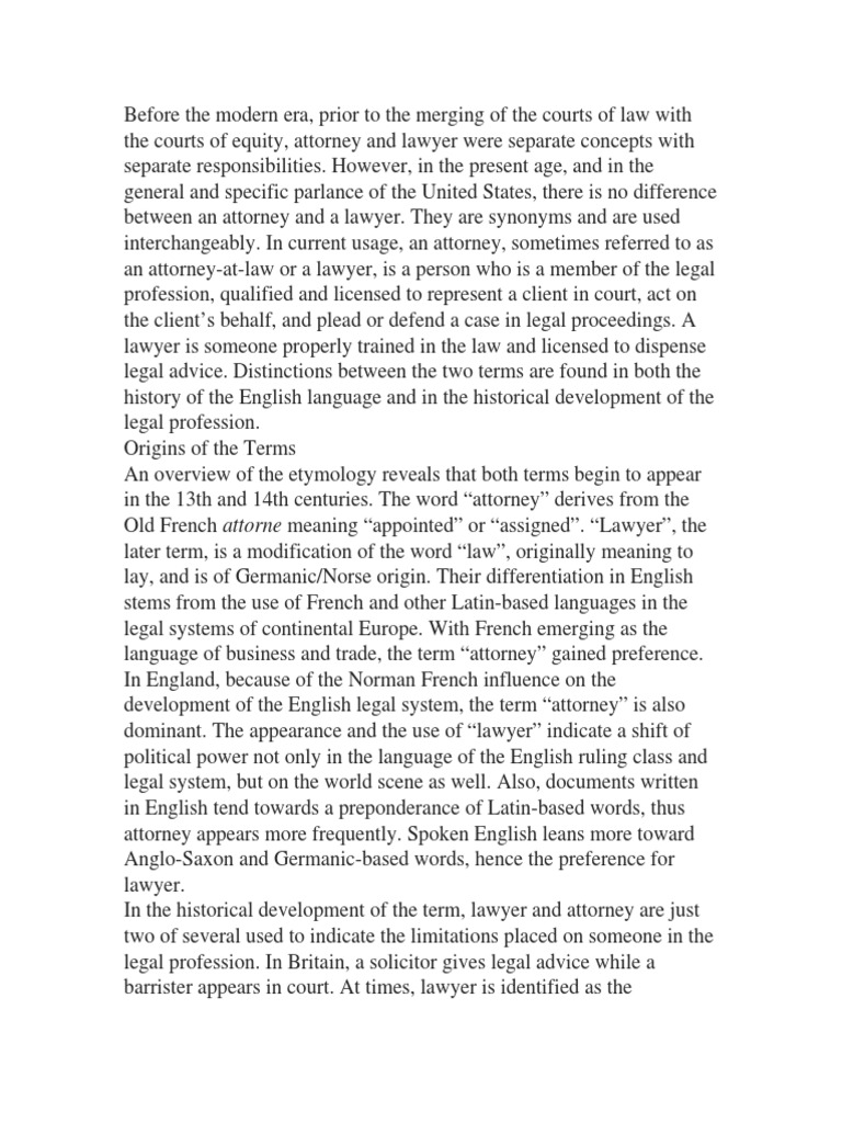 Etymology of Attorney PDF Lawyer Justice