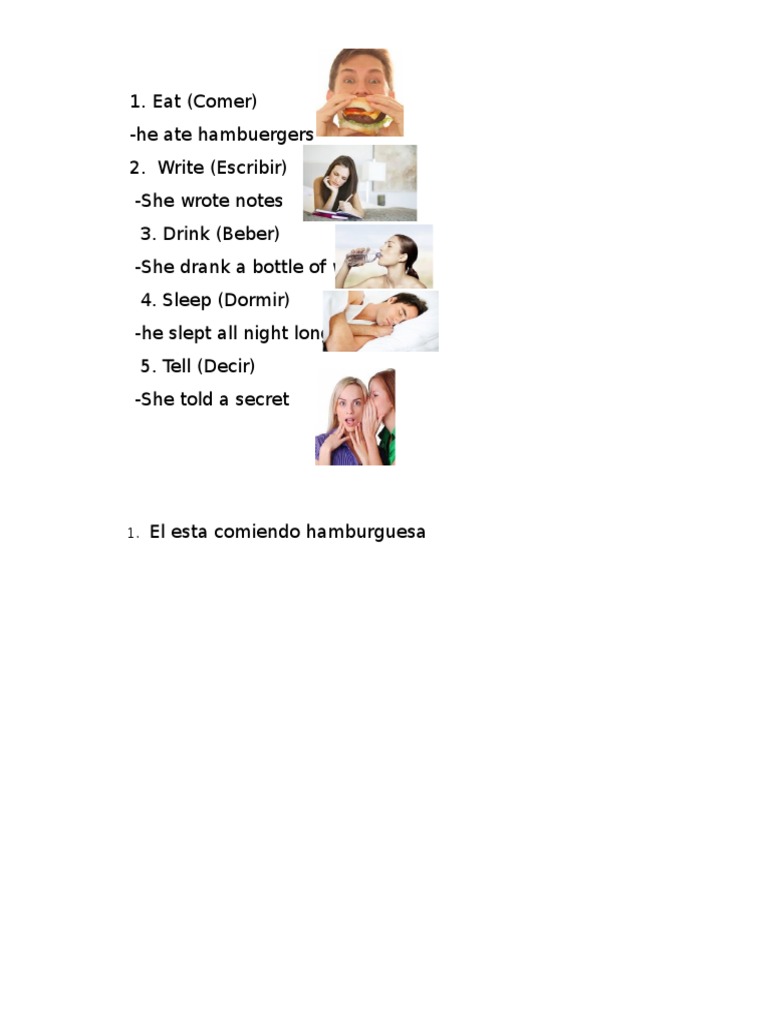 Eat (Comer) - He Ate Hambuergers 2. Write (Escribir) - She Wrote Notes ...