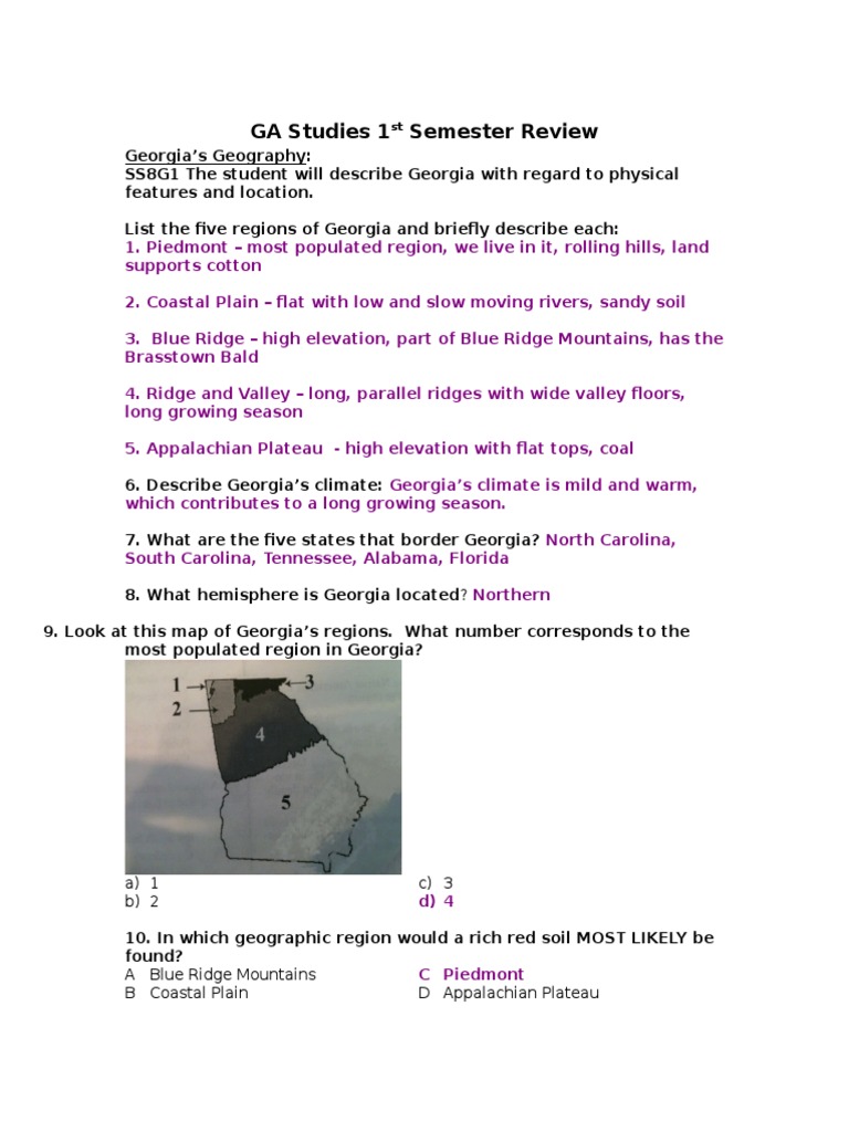 Ga Studies 1st Semester Review Study Guide Answer Key Revised For 2012 ...