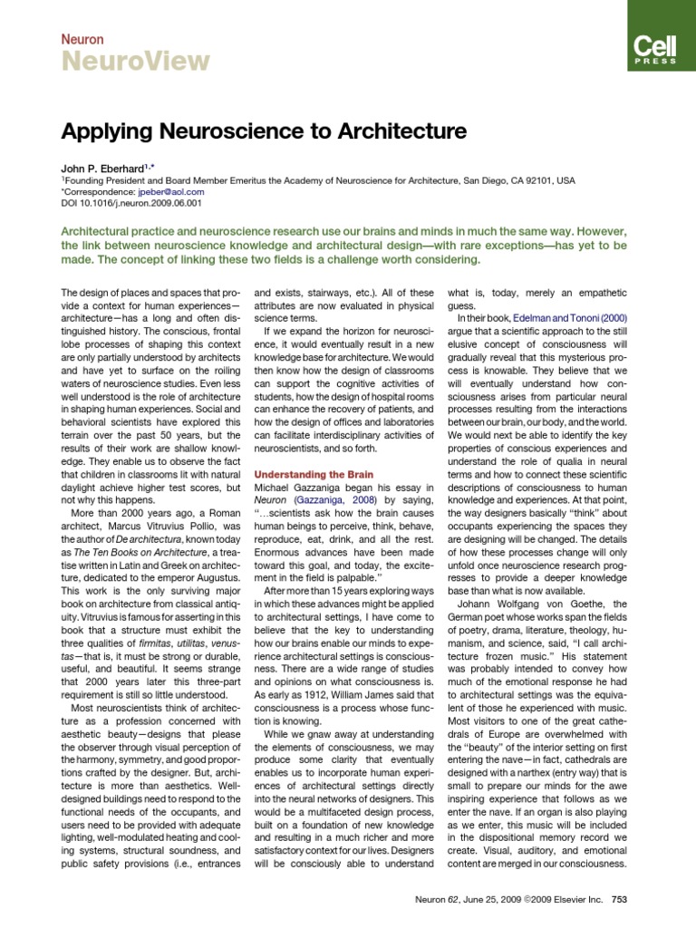 Neuroscience in Architectural Design | PDF | Perception | Consciousness