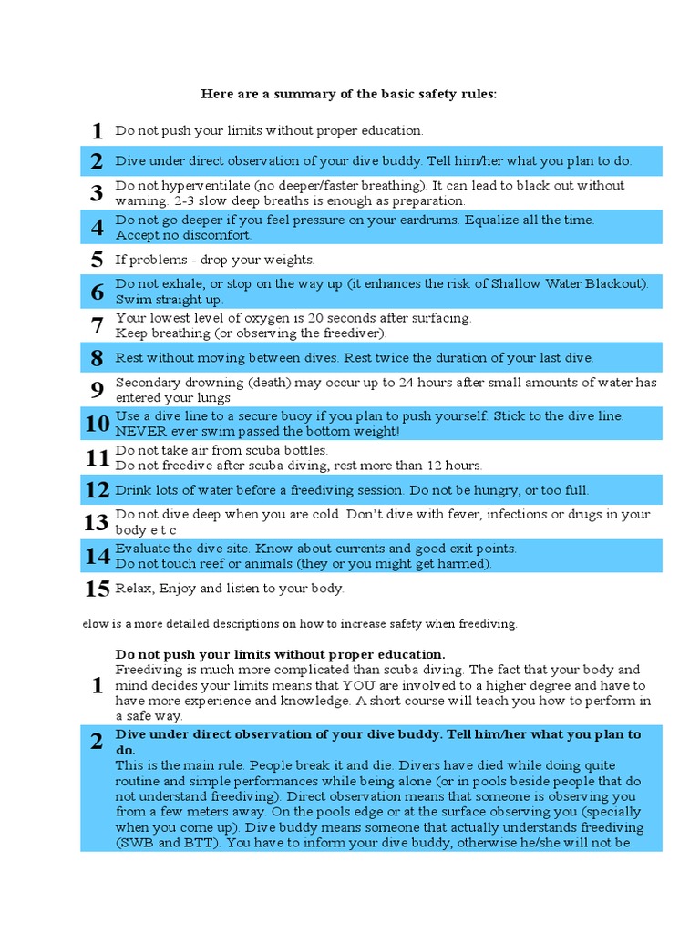 The Basic Safety Rules of FREEDIVING PDF Scuba Diving Breathing
