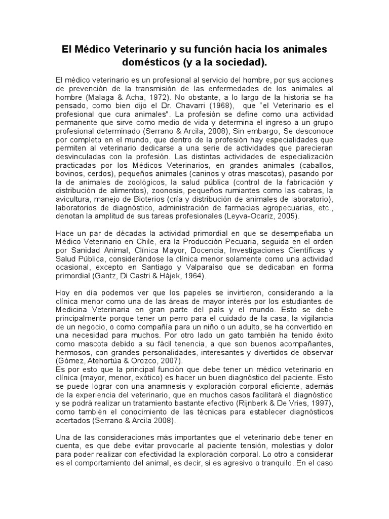 El Médico Veterinario y Su Función Hacia Los Animales Domésticos | PDF ...