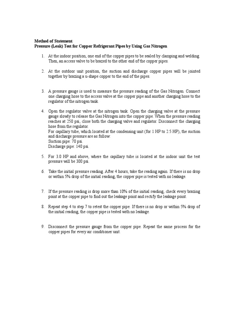 Method of Statement Refrigerant Pipes PDF Pipe (Fluid Conveyance