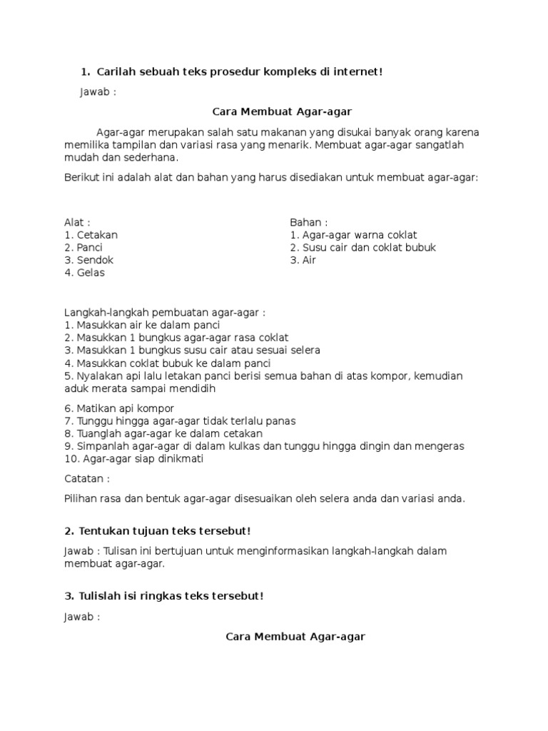 Teks Prosedur Cara Membuat Agar Agar Berbagi Teks Penting