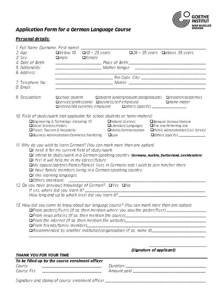Course Application Form 20151 | PDF