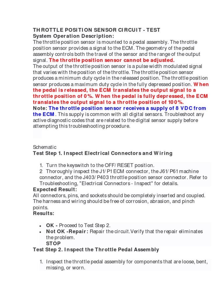 Throttle Position Sensor Testing Guide | PDF | Electrical Connector ...