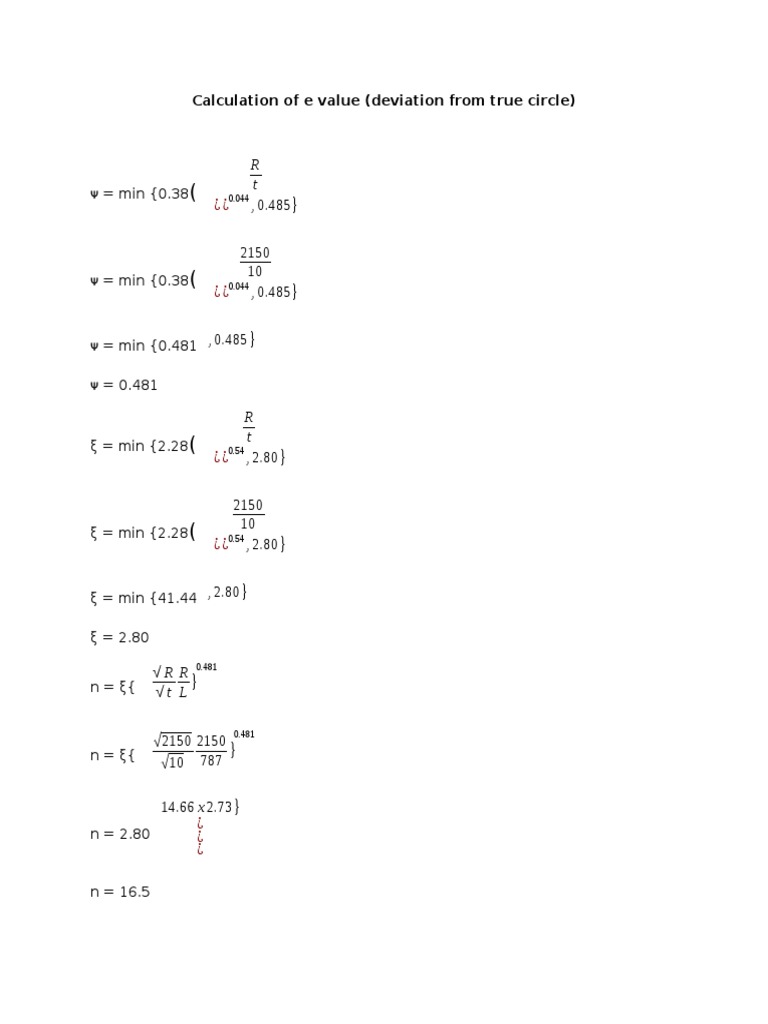 Calculation of e Value (Deviation From True Circle) | PDF | Teaching ...