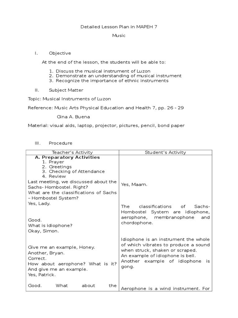 Detailed Lesson Plan in MAPEH 7 Musical Instruments Flute