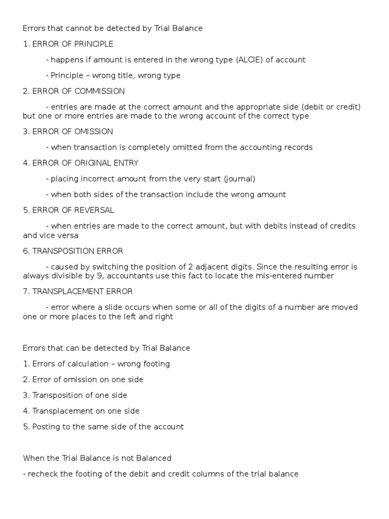 Errors of Trial Balance | PDF | Finance &amp; Money Management