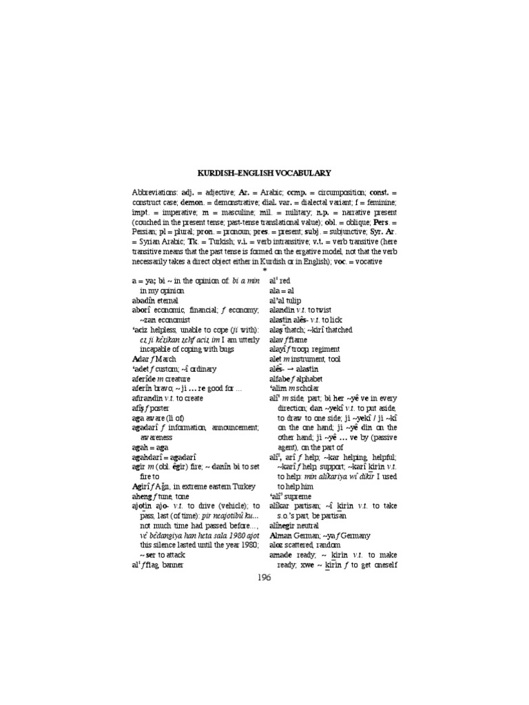Kurmanji Vocabulary Verb