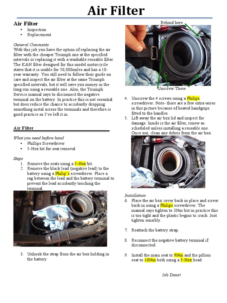 Air Filter Replacement Guide for Triumph | PDF