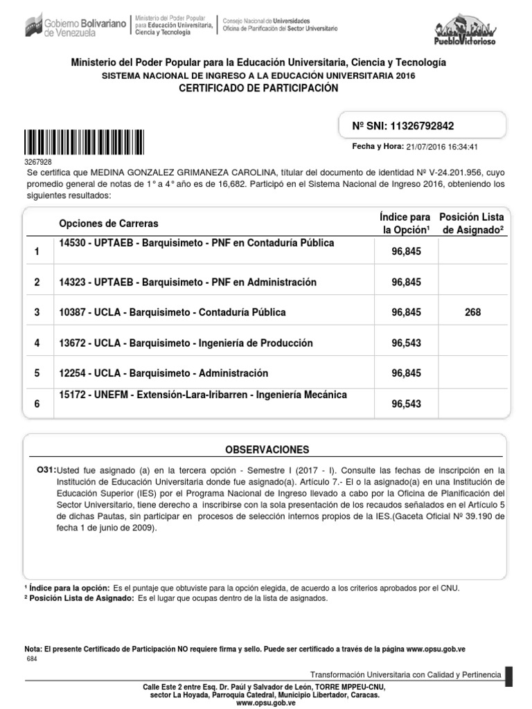 PDF PLANILLA OPSU PDF PDF